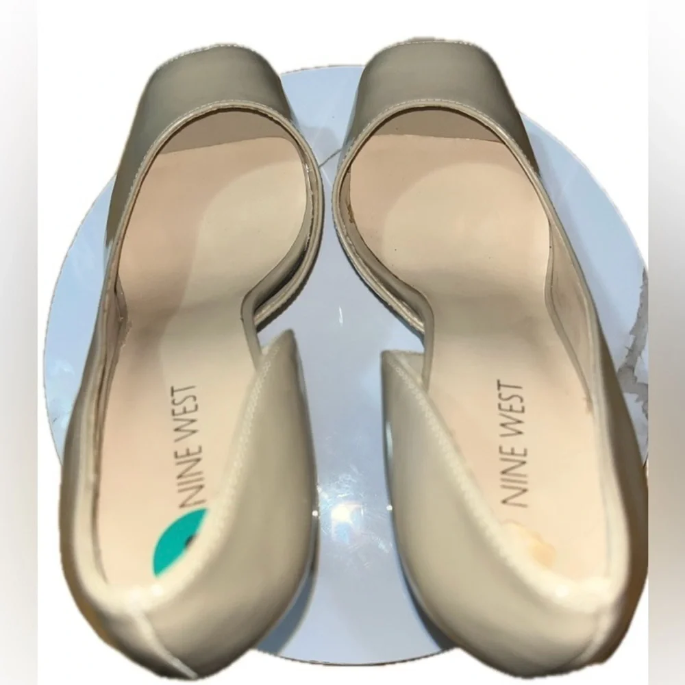 Nine West Peep Toe, Patent Leather Platforms, Beige, Sz 8M